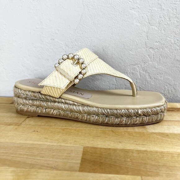 Stuart Weitzman Pearl Espadrille Platform Wedge Sandals Raffia Thong Size 5‎ - Picture 1 of 12